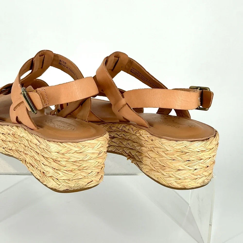 Kork-Ease Size 8 Tan Leather Espadrille Platform Wedge Sandals Ande‎
